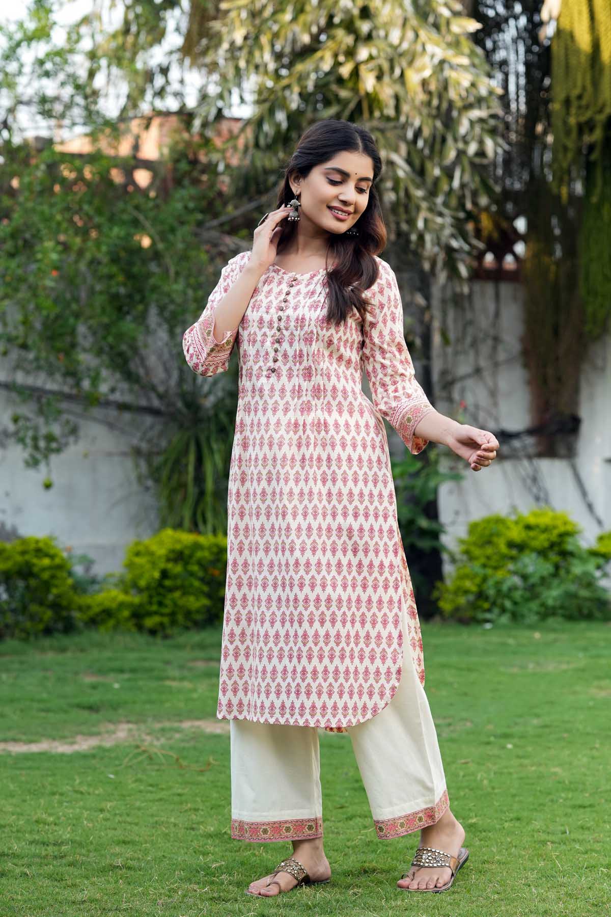 Women or girls wear printed Cotton kurti with Plazo set Size 38,40