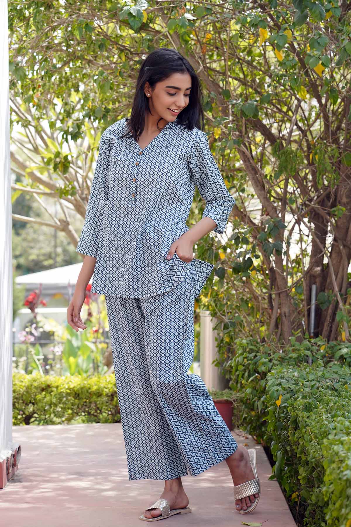 Cotton Lounge Wear Set In Aqua Blue Color cotrasworld