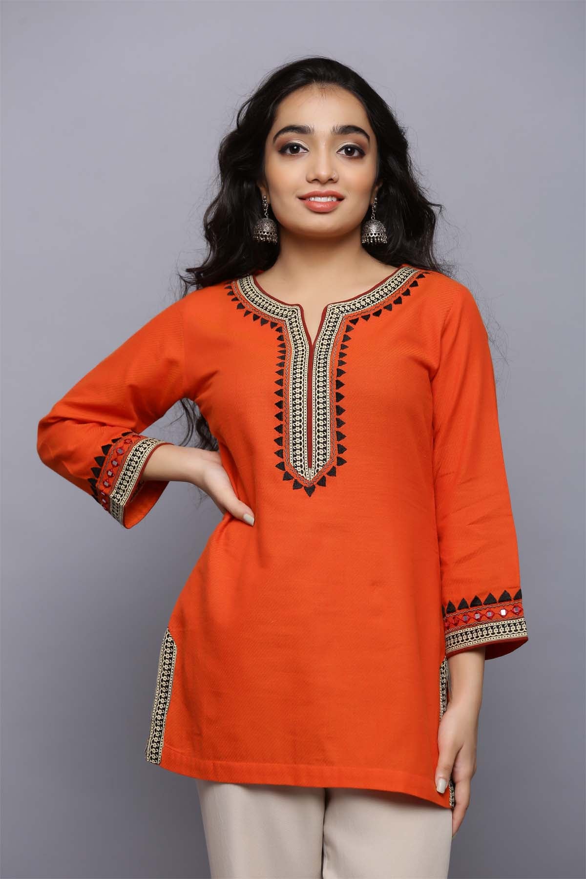 Orange on sale short kurti