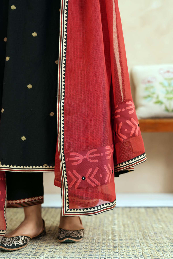 Maroon Kotadoriya Dupatta With Mirror Embroidery