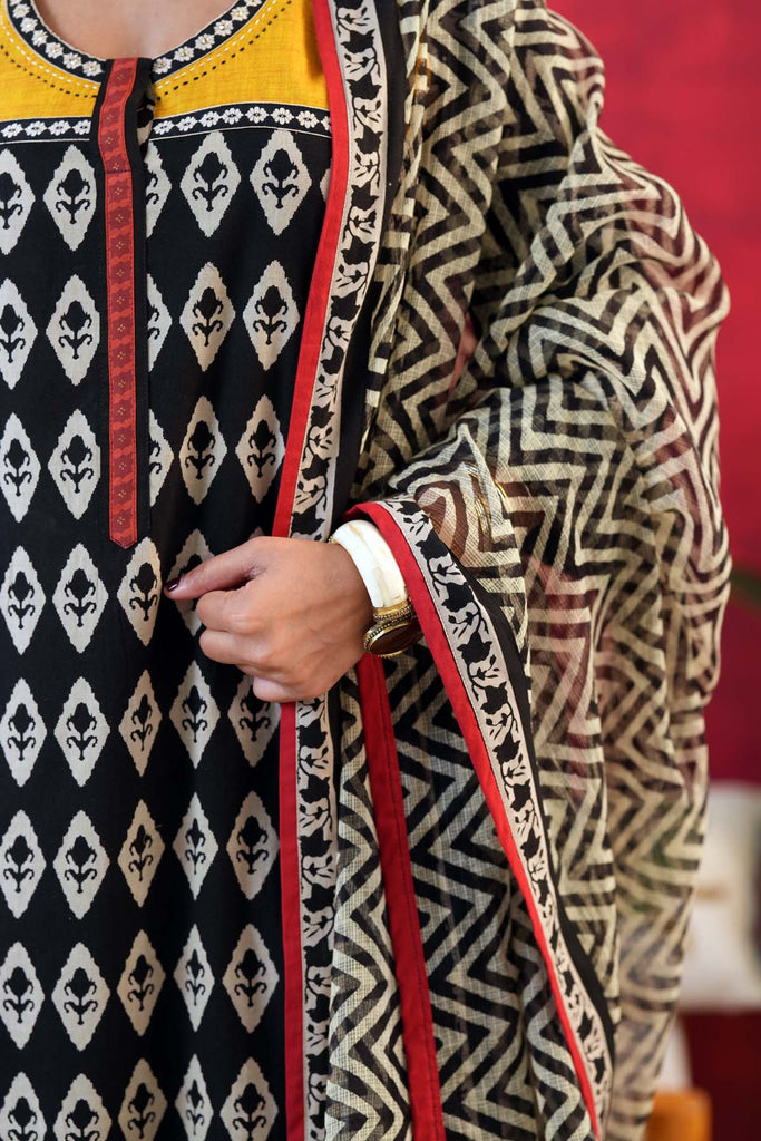 Black And White Hand Block Printed Kotadoriya Dupatta