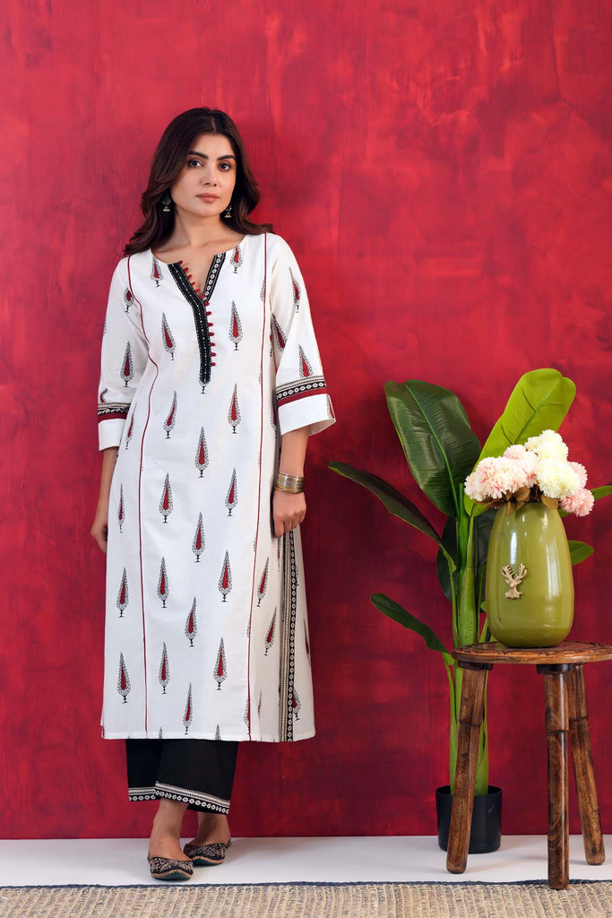 Long Length A-Line Kurta In White Handloom Cotton