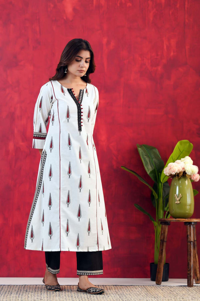 Long Length A-Line Kurta In White Handloom Cotton