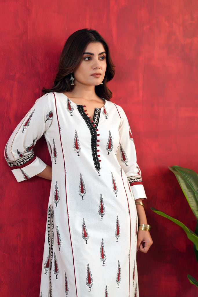 Long Length A-Line Kurta In White Handloom Cotton