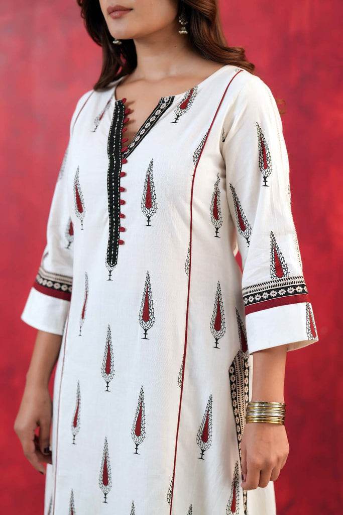 Long Length A-Line Kurta In White Handloom Cotton