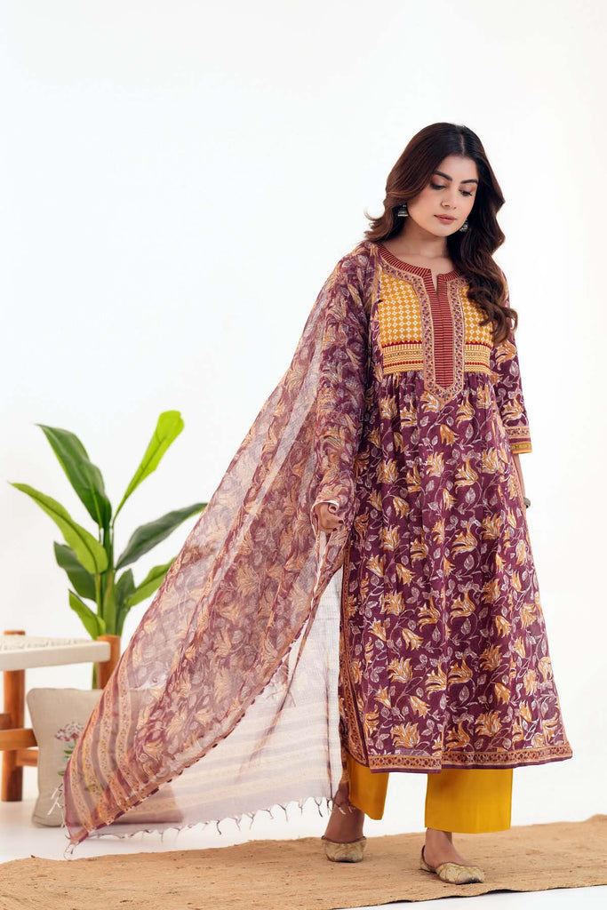 Kurta/Dupatta Set In Hand Block Printed Cotton Fabric