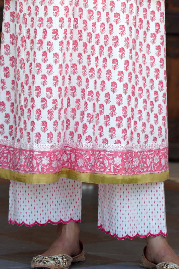 White Printed Straight Pants In Cotton Fabric